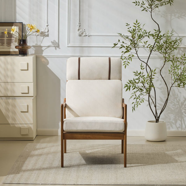 English Elm Christopher Knight Home® - Mid Century Modern Accent Armchair - Solid Wood Frame, High Back Beige Cushion, Stylish & Durable N767P298391B