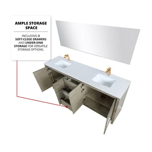 English Elm Rustic Acacia Double Vanity 80" With White Quartz Top, Rose Gold Faucet & 70" Mirror For Luxury Bath B2731S01694-GIGA