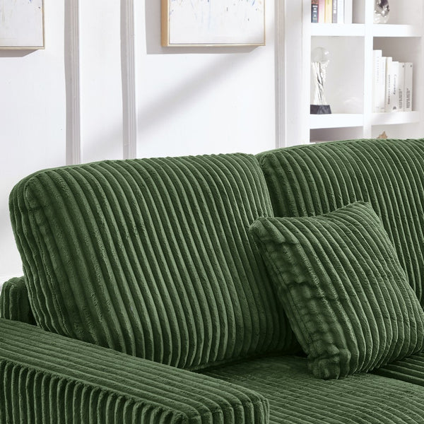 English Elm 93" Sectional Sofa L-Shaped Upholstered Corduroy 3-Seater with Reversible Chaise, Solid Wood Frame, Plush Coil-Foam Cushions Green W1097S00224