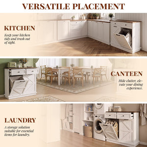 English Elm Double Tilt Out Trash Bin Cabinet with Drawers Odor Blocking Kitchen Laundry Storage Brown+Distressed White T5831P489225