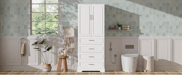English Elm 72.2'' Tall Freestanding Bathroom Cabinet with 3 Drawers, Adjustable Shelf, Soft-Close Doors, Modern Elegant Design White N729P296769K