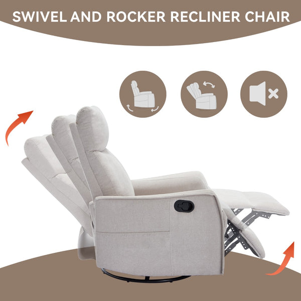 English Elm Heat Massage Rocker Recliner with Swivel Base and Vibrating Nodes for Living Room Beige W1803P251884