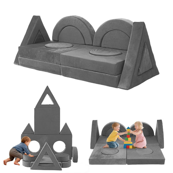 English Elm 14pcs Modular Foam Play Couch Set Convertible Toddler Fort Builder for Playrooms Dark Gray T5880P493439