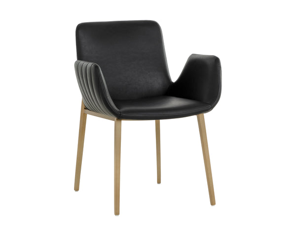 Sunpan Lucano Dining Armchair - Elegant Scooped Design With Gold Stainless Steel Legs For Modern Spaces Black Faux Leather 112111
