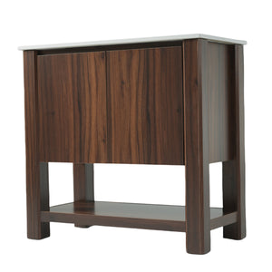 English Elm Christopher Knight Home® - 36" Modern Wall-Mounted Bathroom Vanity with Ceramic Sink, Soft-Close Doors, Fluted Accent & Open Shelves Antique brown N817P245321B