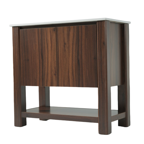English Elm Christopher Knight Home® - 36" Modern Wall-Mounted Bathroom Vanity with Ceramic Sink, Soft-Close Doors, Fluted Accent & Open Shelves Antique brown N817P245321B
