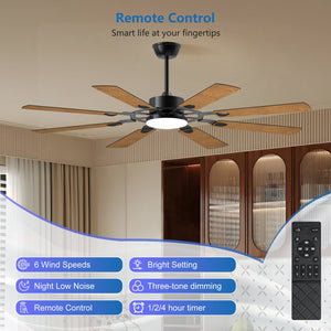 English Elm 60 60 Inch Windmill Ceiling Fan with 8 Plywood Blades, Quiet 6-Speed DC Motor, Remote, LED 3CCT W1340P346388