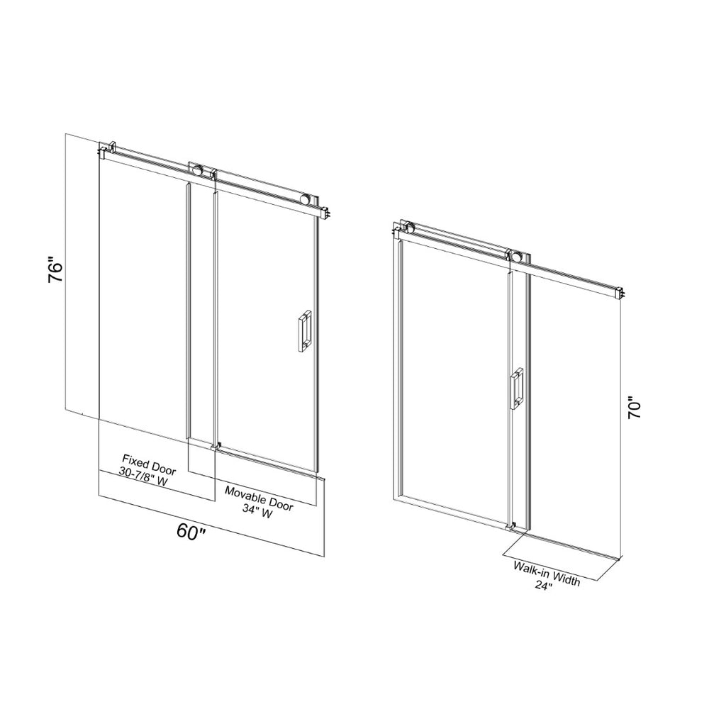 English Elm 56 to 60 Inch Frameless Sliding Shower Door Soft Close 10mm Tempered Glass Brushed Nickel W1573S00044