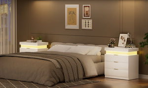 English Elm Nightstand with Built-in Charging Station Rgb Led Lighting and Sliding Top Drawer White W1162P246395