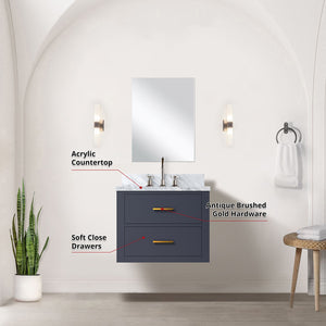 English Elm Blue Single Bath Vanity Set With Acrylic Countertop, Mirror & Faucet - Perfect For Small Spaces! B2731S01971
