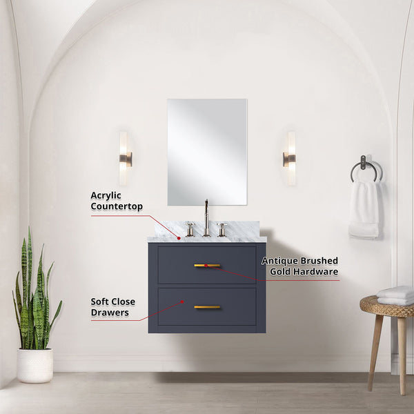 English Elm Blue Single Bath Vanity Set With Acrylic Countertop, Mirror & Faucet - Perfect For Small Spaces! B2731S01971