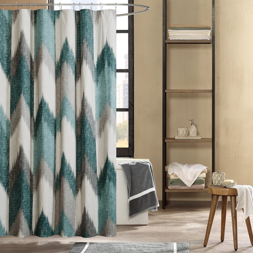 JLA Home INK+IVY - Cotton INK+IVY Alpine Collection Shower Curtain, 72"x72" 200TC Broken Chevron Aqua & Grey Elegance II70-779
