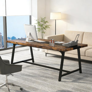 English Elm Industrial Steel Frame Conference Table Seats 8 with Color Block Surface for Offices T3971P446766