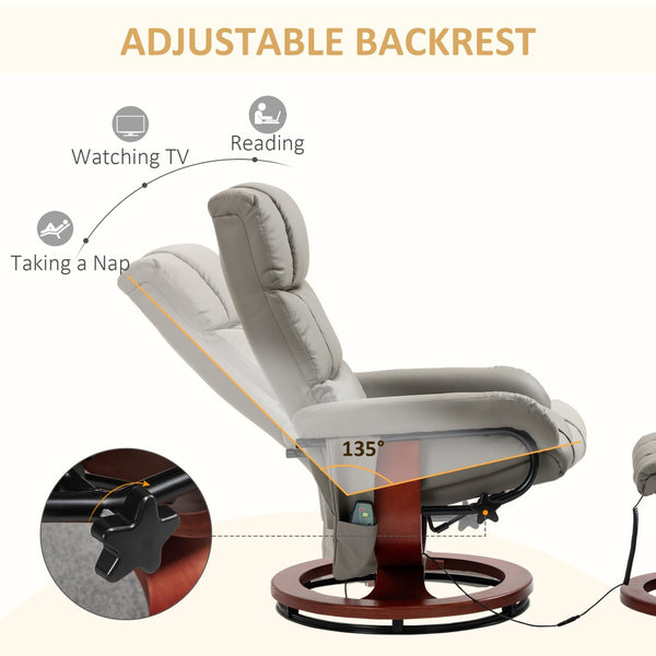 English Elm Massage Swivel Recliner with 10-point Vibration Pu Leather Chair and Ottoman Remote T3971P405850