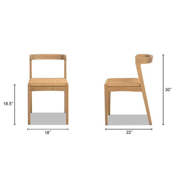 English Elm Jennifer Taylor Home - Capri Handcrafted Oak Dining Chair with Curved Back and Woven Natural Fiber Seat, Sculptural Elegance Brown B2719P395563