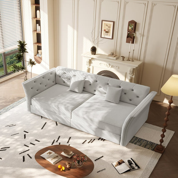 English Elm 74.4" Queen Velvet Sleeper Sofa Artisan Floral Tufted Cushions Converts for Guest Rooms Light Grey W1885S00305