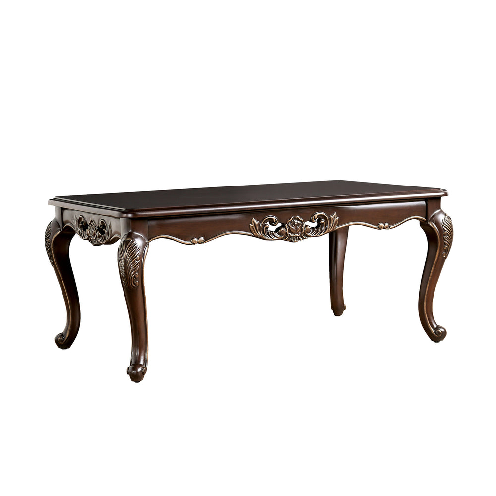 English Elm Coffee Traditional Solid Wood Coffee Table 48"W x 28"D Classic Cabriole Legs Carved Java Finish Elegance B2741P361142