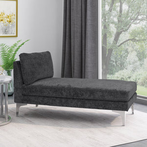 English Elm Christopher Knight Home® - CHAISE Plush Fabric Lounge with Silver Bracket Legs and Backrest Pillow for Stylish Comfort Black 66.75 L x 30.5 W x 12.25 H 68109.00BLK