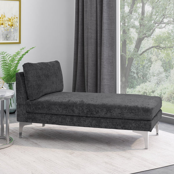 English Elm Christopher Knight Home® - CHAISE Plush Fabric Lounge with Silver Bracket Legs and Backrest Pillow for Stylish Comfort Black 66.75 L x 30.5 W x 12.25 H 68109.00BLK