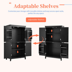 English Elm Elegant Bathroom Floor Storage Cabinet with 4 Doors, Adjustable Shelves, Anti-Tip Design, 28"L x 15"W Black N725P188461B