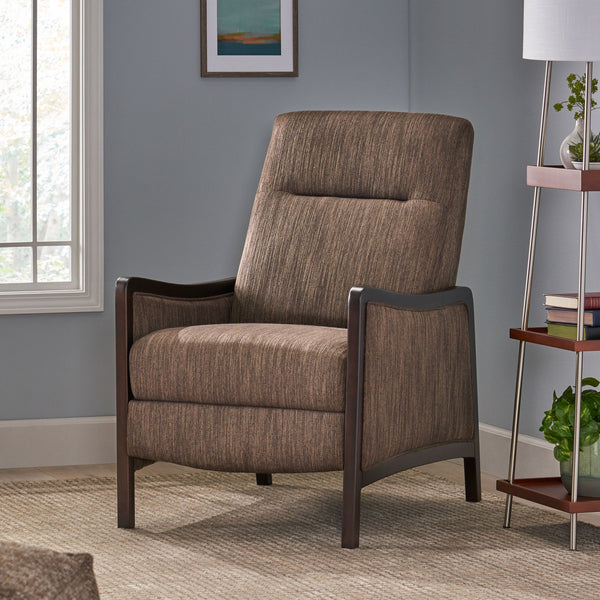 English Elm Christopher Knight Home® - Fabric Recliner Chair Mid-Century Push-Back Upholstered Armchair with Thick Cushion and Birch Frame Brown 70449.00BRN