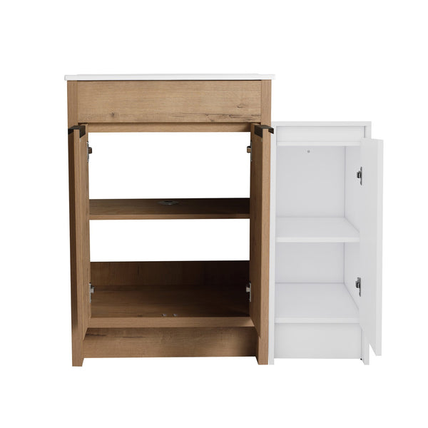 English Elm 36 Inch Freestanding Bathroom Vanity With Ceramic Sink, Soft-Close Doors & Ample Storage Space W999S00307