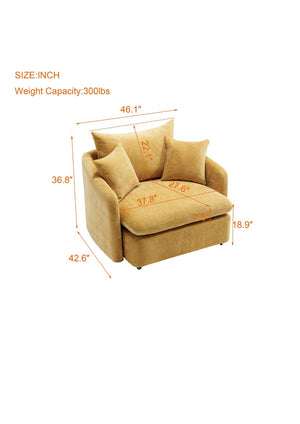English Elm 360° 360 Swivel Oversized Chenille Armchair with Pocket Spring Seat and Three Throw Pillows Yellow W1361S00054