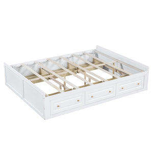 English Elm Wood Queen Platform Bed Solid Pine Frame Six Storage Drawers No Box Spring Needed White N709P241723K-1