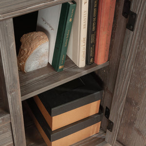 English Elm File Credenza Brown Finish with Adjustable Shelf, Durable Engineered Wood, Black Metal Accents, Spacious Storage B356P367839