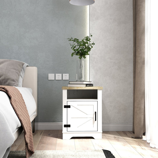 English Elm Farmhouse Rustic Nightstand with 2 Drawers and Open Shelf, Sturdy Wood-End Table for Bedroom Charm White+Oak 23.03 L x 20.79 W x 6.89 H W3151P264507