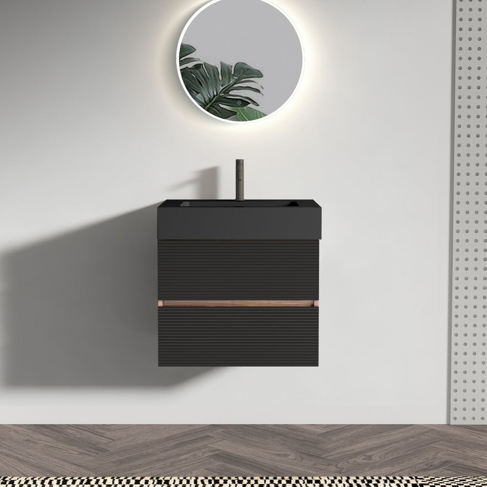 English Elm Grace Mid-Century Wall-Mounted Bathroom Vanity with White Quartz Basin, 20% More Storage, Soft-Closing Drawers and Hidden Handle for Quiet, Durable Modern Style Black+Brown W1865S00118