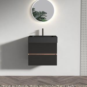 English Elm Grace Mid-Century Wall-Mounted Bathroom Vanity with White Quartz Basin, 20% More Storage, Soft-Closing Drawers and Hidden Handle for Quiet, Durable Modern Style Black+Brown W1865S00118