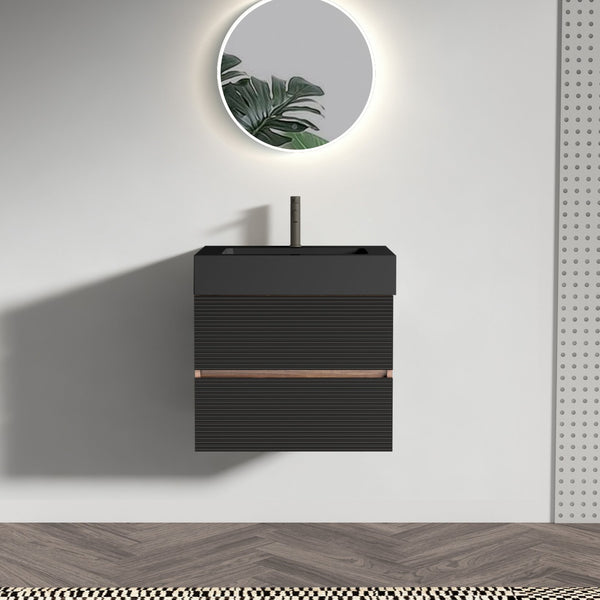 English Elm Grace Mid-Century Wall-Mounted Bathroom Vanity with White Quartz Basin, 20% More Storage, Soft-Closing Drawers and Hidden Handle for Quiet, Durable Modern Style Black+Brown W1865S00118