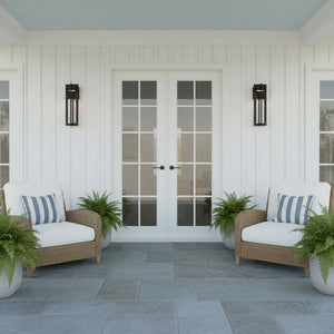 English Elm 23 Inch Matte Black Integrated Led Outdoor Wall Sconce with Sand Blast Glass Diffuser B370P414032