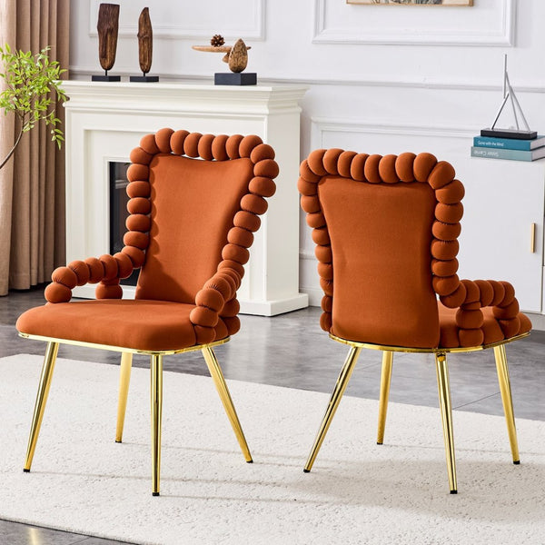 English Elm Set of 2 Velvet Dining Chairs Sculptural Bubble Back Gold Legs Glam Accent Seating W3875P370856