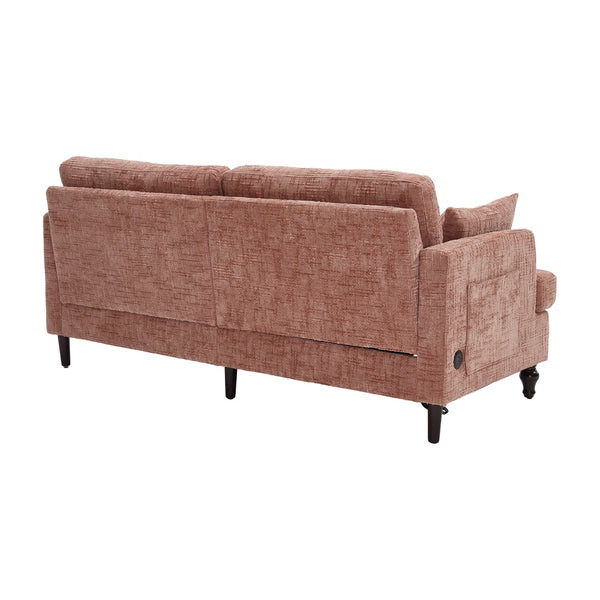 English Elm Modern chenille 2-seater sofa with LED lighting, USB charging, storage pocket, sturdy wood legs Pink W395P318541