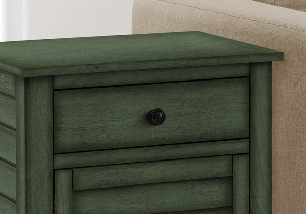 English Elm Accent Coastal Nightstand with Drawer & Cabinet, Antique Green Veneer, 25" High, MDF, Transitional Style B2710P219461