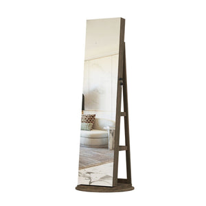 English Elm 360°swivel Jewelry Armoire with Lighted Interior Full Length Mirror Lockable White Antique Brown W3406P411300