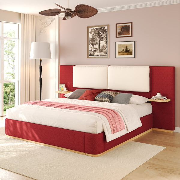 English Elm Christopher Knight Home® - Queen Plush Leather Upholstered Bed Frame with Wingback Headboard, Wavy Footboard, Quiet Support Red 50.63 L x 18.88 W x 8.25 H N761S0000023R