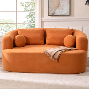 English Elm Loveseat Chenille Upholstered Sofa Compact Foam Seating for Small Apartments and Dens Orange W5385P454893