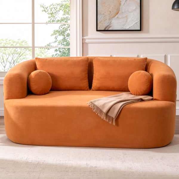 English Elm Loveseat Chenille Upholstered Sofa Compact Foam Seating for Small Apartments and Dens Orange W5385P454893