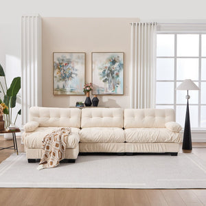 English Elm Modular Cloud Sectional Sofa Flannelette Deep Seat L Shape with Movable Ottoman Beige W2120S00037