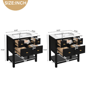 English Elm 60'' Elegant Freestanding Bathroom Vanity Set With Ceramic Sink, Solid Wood Frame & Ample Storage N710SS00004B