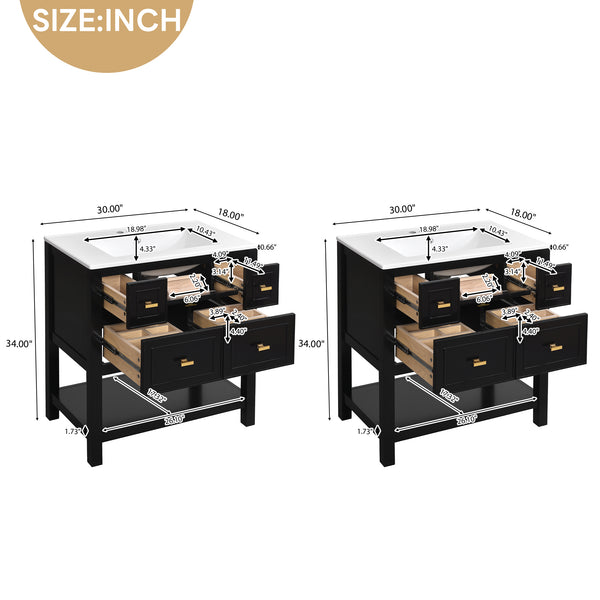 English Elm 60'' Elegant Freestanding Bathroom Vanity Set With Ceramic Sink, Solid Wood Frame & Ample Storage N710SS00004B