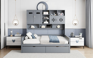 English Elm Full Size Wooden Daybed With Storage Drawers, Integrated Cabinet, And Stylish Gray Finish - Perfect For Any Space! N820S00016E