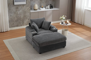 English Elm Corduroy Chaise Lounge Sofa With Storage, Movable Ottoman & Cupholders For Relaxation W2120S00004-GIGA