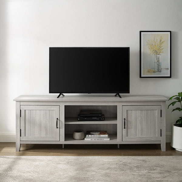 English Elm Modern Farmhouse Tv Stand with Grooved Doors and Rustic Hinges Fits 85 Inch Screens B185P169353