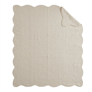 JLA Home Madison Park - Oversized Quilted Throw Adds Vintage-Soft Texture with Scalloped Edges, Breathable Cotton Fill, Machine Washable Cream MP50-1215