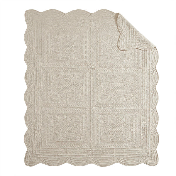 JLA Home Madison Park - Oversized Quilted Throw Adds Vintage-Soft Texture with Scalloped Edges, Breathable Cotton Fill, Machine Washable Cream MP50-1215
