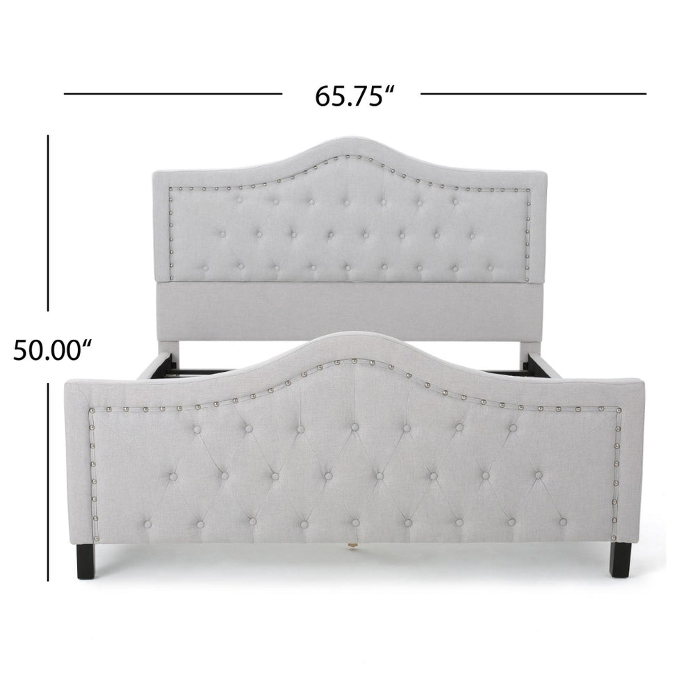 English Elm Upholstered Queen Platform Bed Arched Nailhead Tufted Frame No Box Spring Needed N761S6054002E
